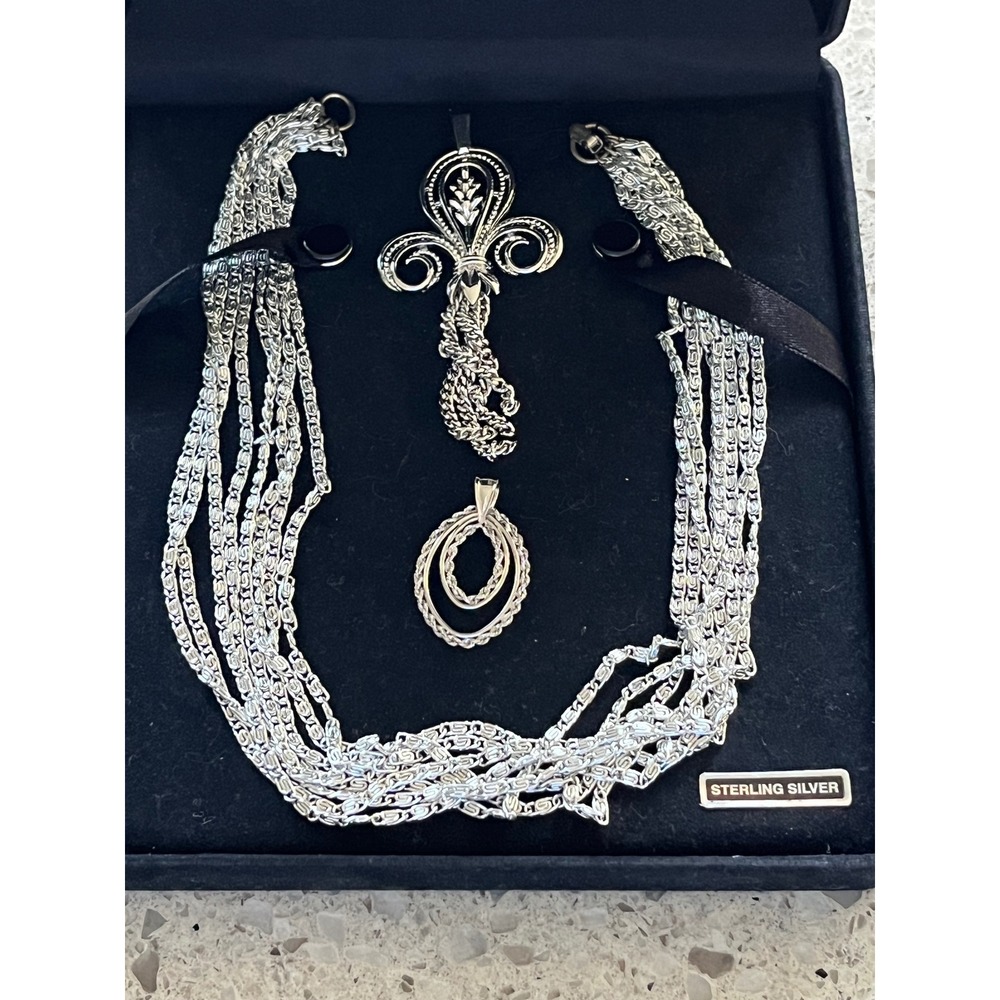 Sarah Coventry Silver Multi Strand Necklace with Pendants Set